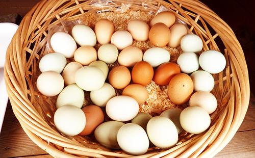 Разноцветные яйца в плетёной корзине